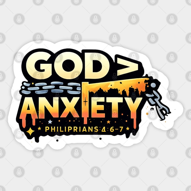 God Greater Than Anxiety Christian Typography Design | Faith Encouragement Art Sticker by Anne Lee